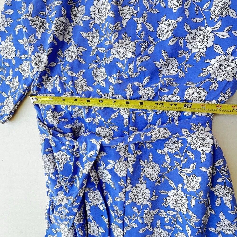 APPLESEED'S Blue Floral Midi Dress Womens  Stretch blue purple  Sleeve Tie 10P. - Picture 9 of 12